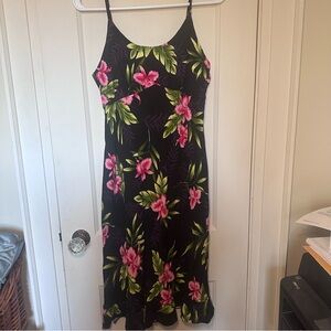 Hawaiian Black/Pink Floral Dress, Vintage, Tropical, Beach, Wedding, Vacation